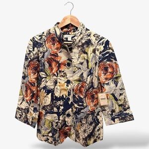 Coldwater Creek Multicolor Floral Print Jacket 3/4 Sleeve Button Front Size 12